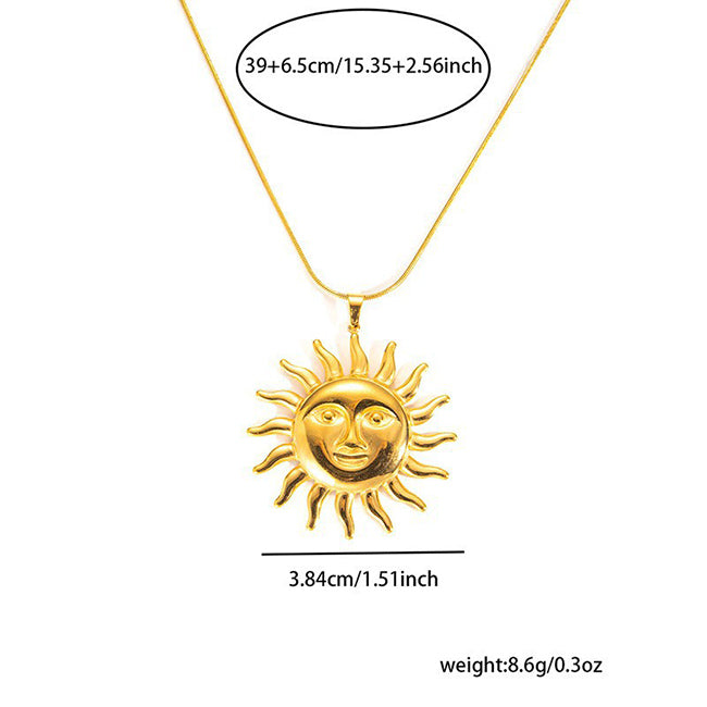 18k Gold Plated Niche Retro Sun Stainless Steel Necklace Wholesale