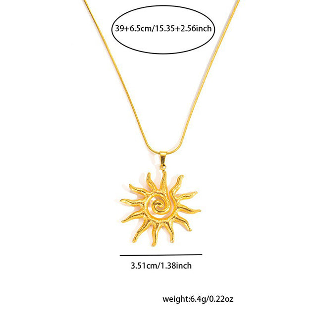 18k Gold Plated Niche Retro Sun Stainless Steel Necklace Wholesale