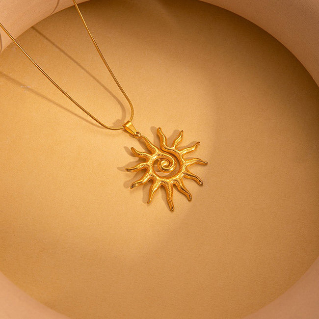 18k Gold Plated Niche Retro Sun Stainless Steel Necklace Wholesale