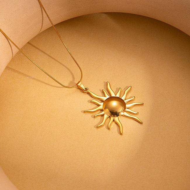 18k Gold Plated Niche Retro Sun Stainless Steel Necklace Wholesale