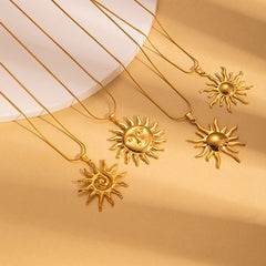 18k Gold Plated Niche Retro Sun Stainless Steel Necklace Wholesale