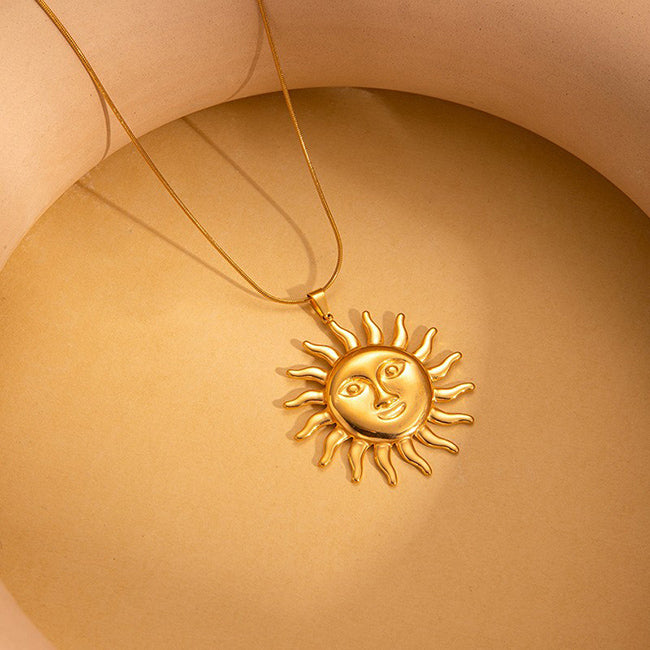 18k Gold Plated Niche Retro Sun Stainless Steel Necklace Wholesale